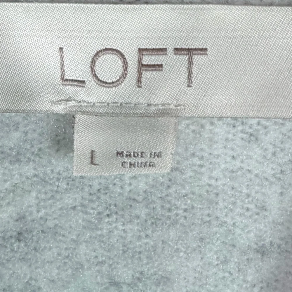 LOFT womens mock neck cat graphic sweater size large gray soft knit